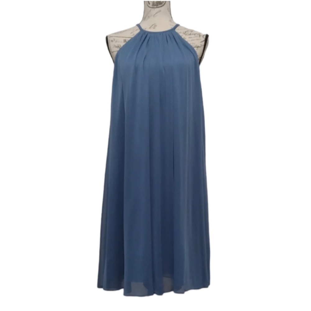 David's bridal | Steel blue flowy halter dress